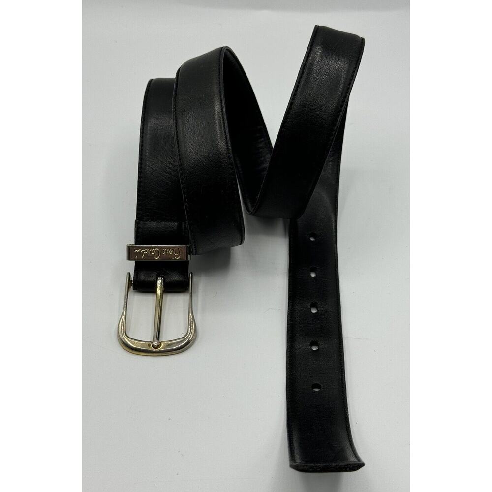 Pierre Cardin Size 36 Aniline Black Leather Belt Logo Buckle